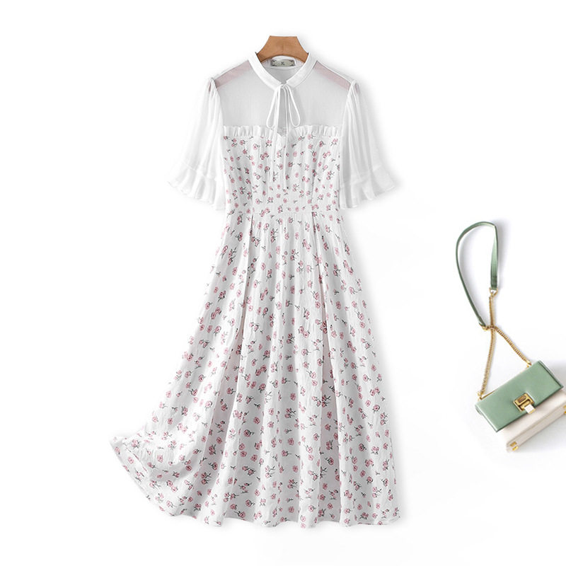 伊自尚大码女装清新优雅气质连衣裙夏2023新款胖mm印花减龄雪纺裙