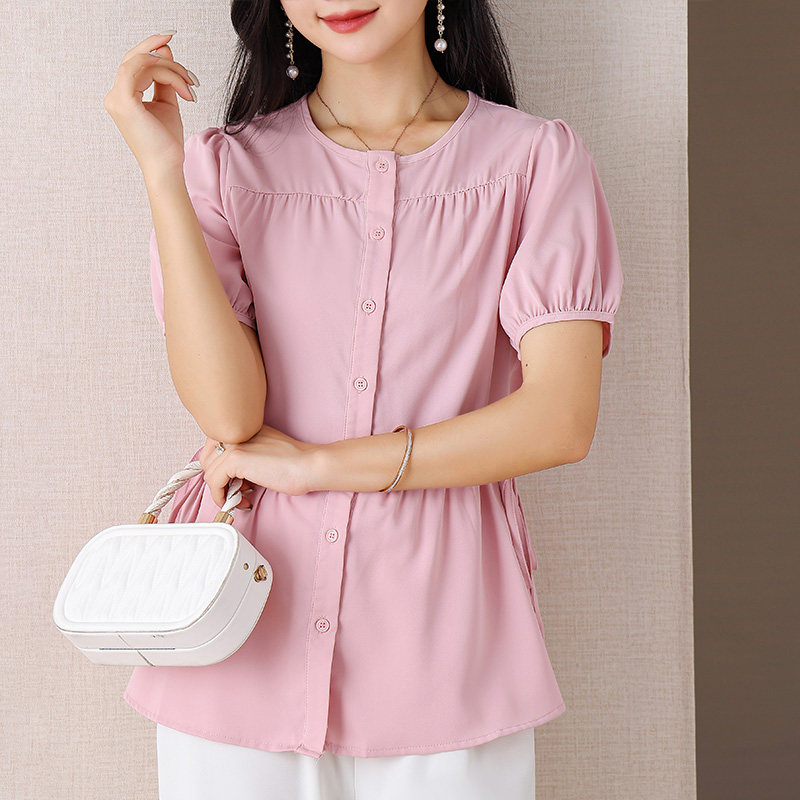 伊自尚2023年新款女装大码微胖mm夏季时尚洋气收腰显瘦衬衫上衣女