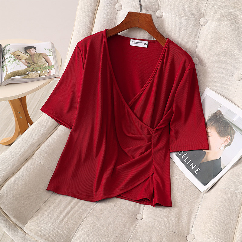 伊自尚2023年新款女装大码夏季胖mm洋气时尚显瘦百搭针织上衣女潮