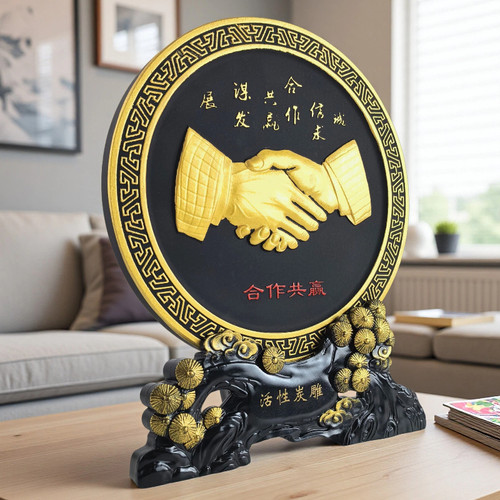 合作共赢握手摆件商务礼品公司企业家办公室书柜桌面装饰品摆设