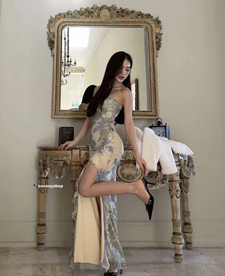 法式复古tigermist油画裙连衣裙