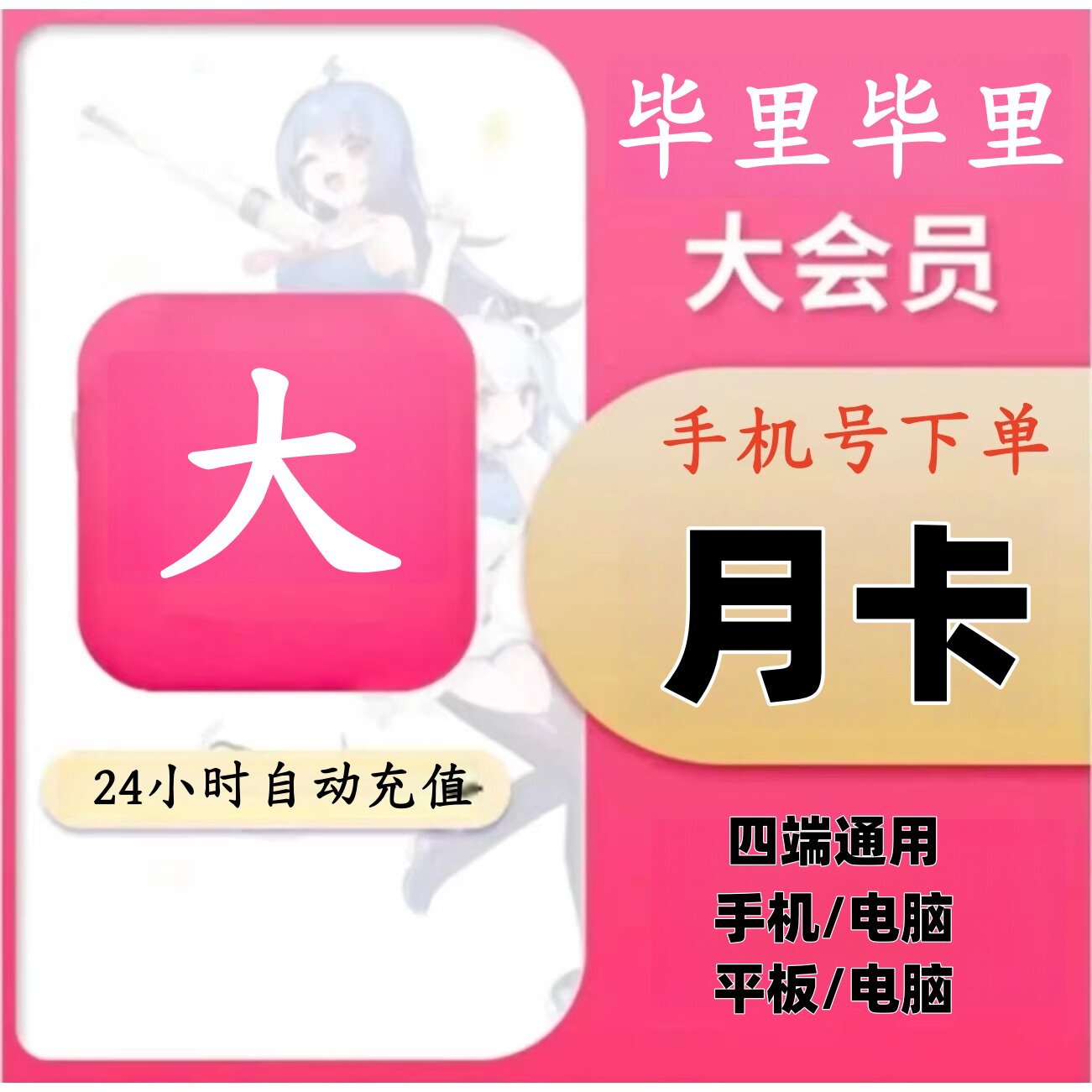 bilibili哔哩哔哩大会员月卡B站会员VIP年卡手机号下单自动到账图片