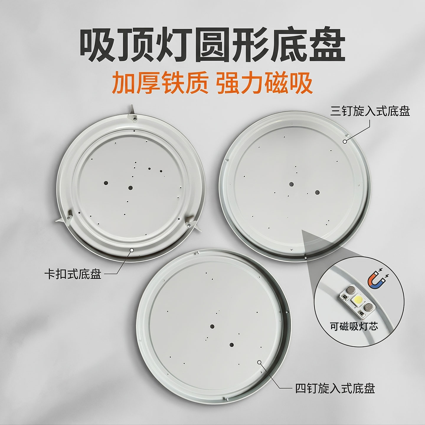 五金铁底盘底座灯座可吸磁铁图片