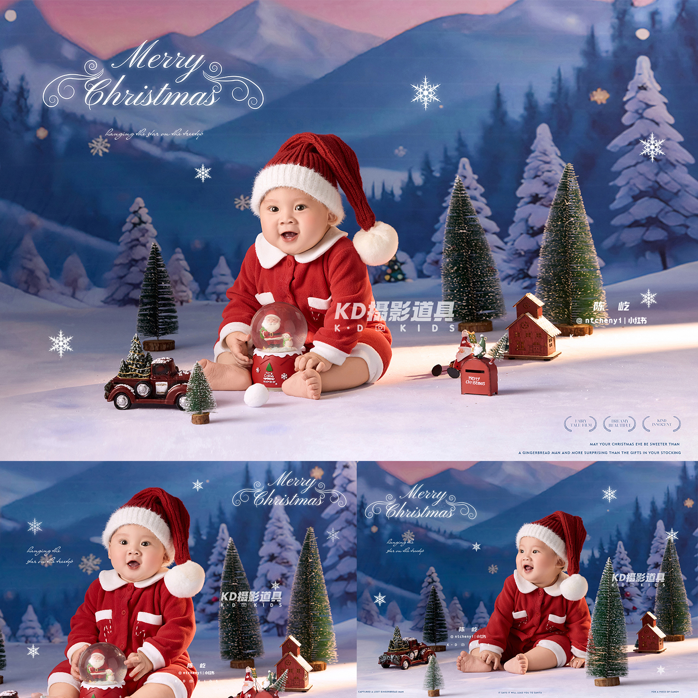 宝宝百天照圣诞节主题道具 影楼照相馆100天拍摄白日拍照写真服装