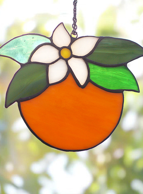 玥森活｜大吉大利甜橙挂件 原创蒂凡尼彩色教堂玻璃 窗边特色风铃