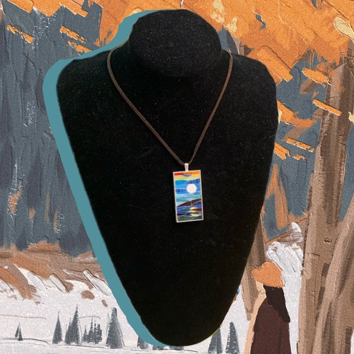 玥森活｜海上生明月 项链吊坠 原创配饰 微型剪切镶嵌手艺 配皮绳