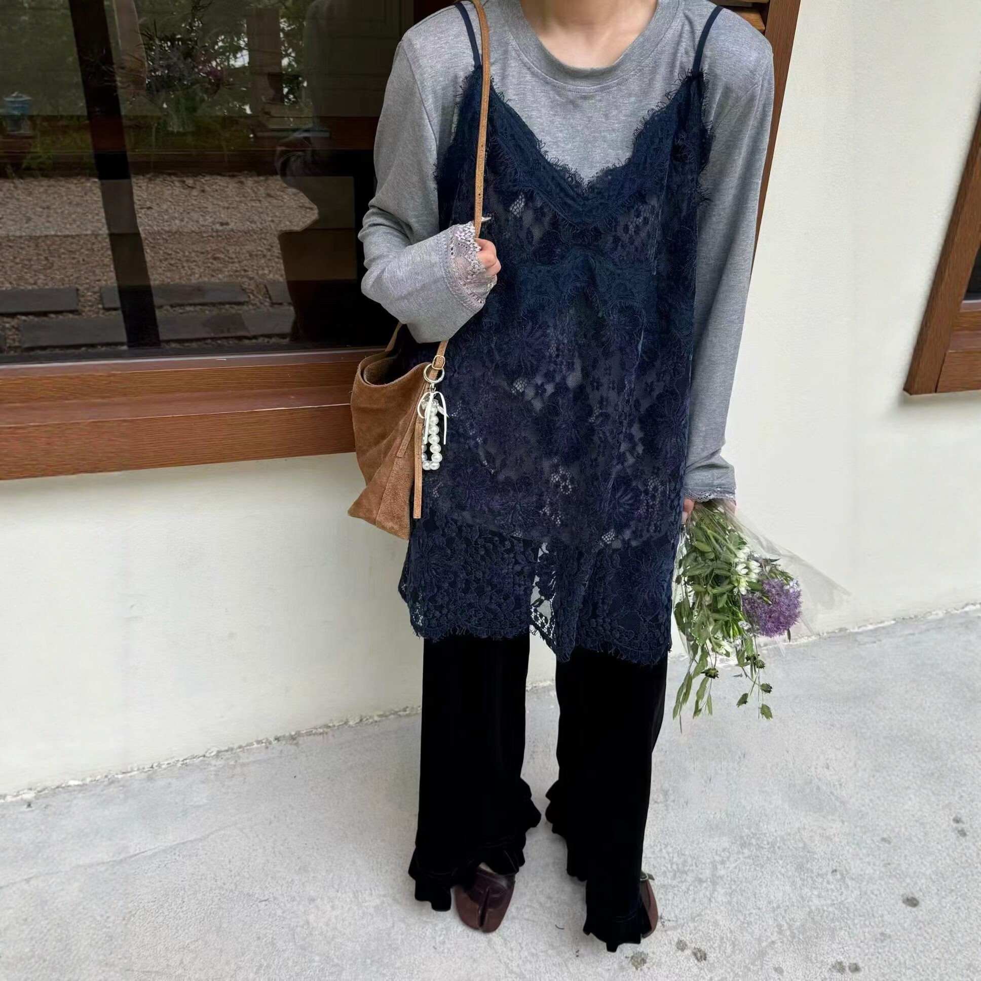 蕾丝吊带背心内搭打底衫两件套女