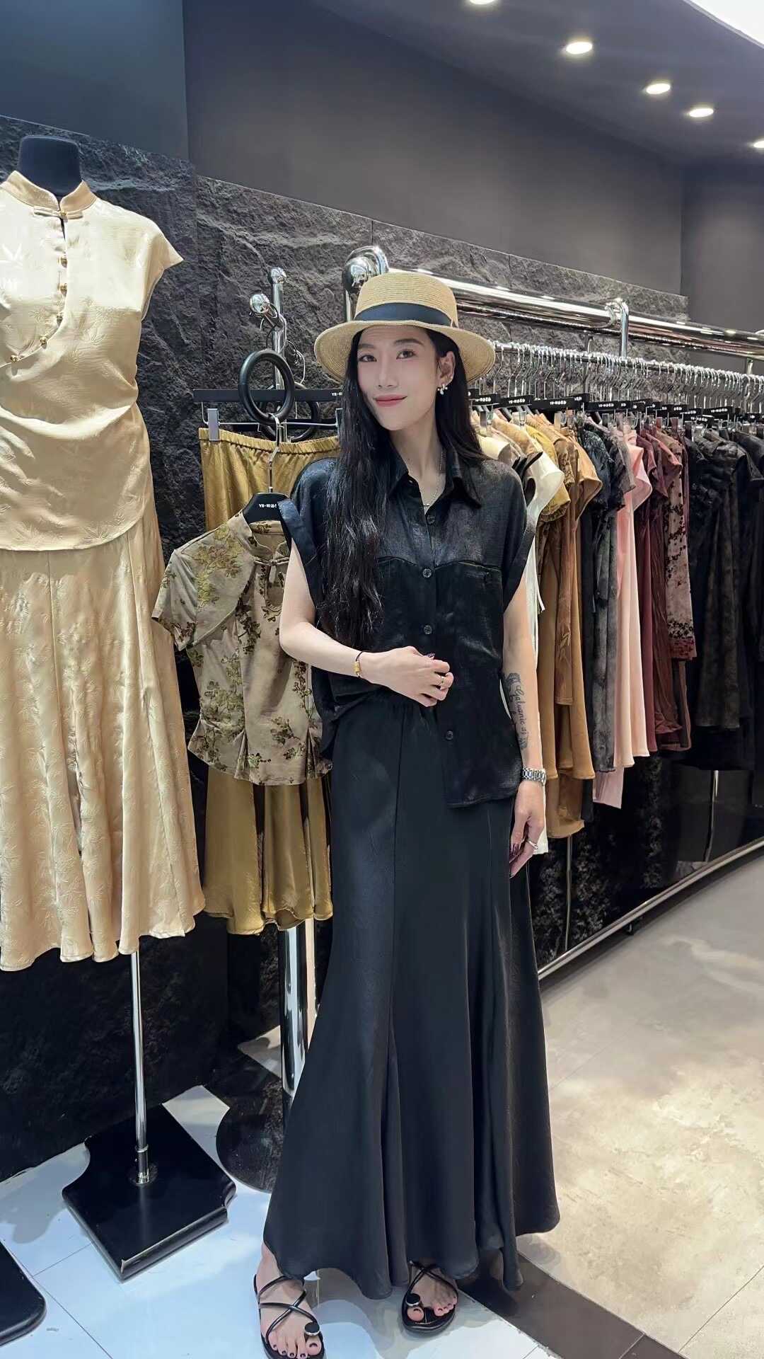 宽松欧货单排扣无袖纯色衬衫女