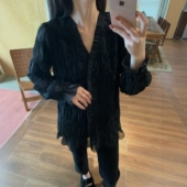 开衫 欧货V领衬衫 重工褶皱简约木耳边宽松衬衣 新款 欧洲站2026春季