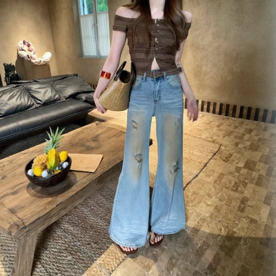 ZM1892破洞喇叭裤女欧洲站牛仔裤