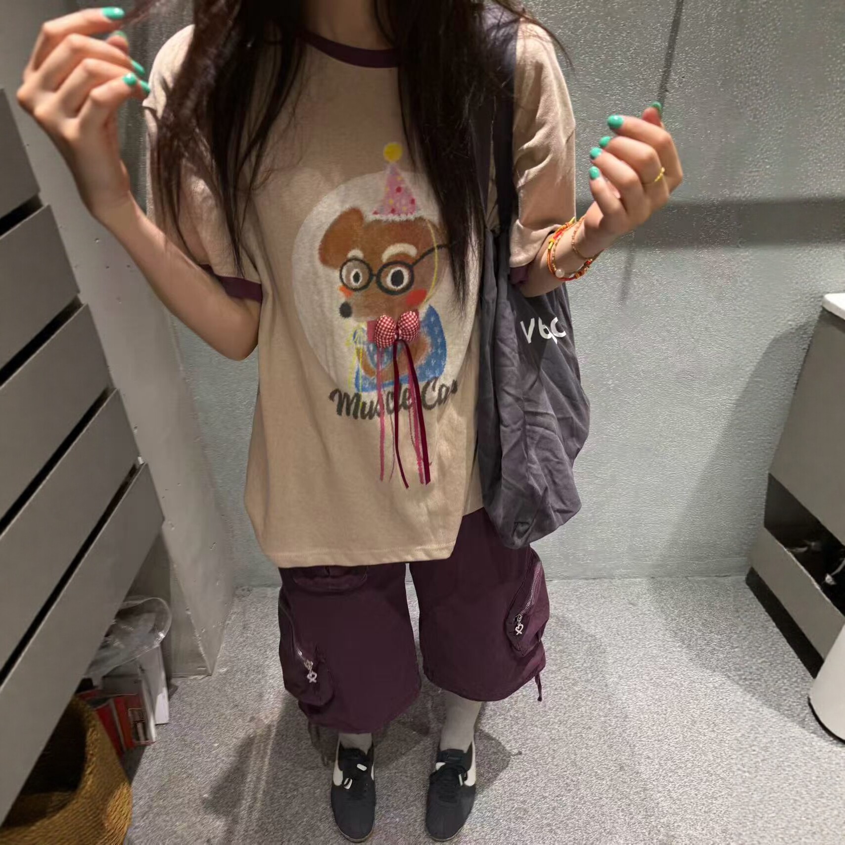 卡通印花撞色百搭中长款短袖T恤