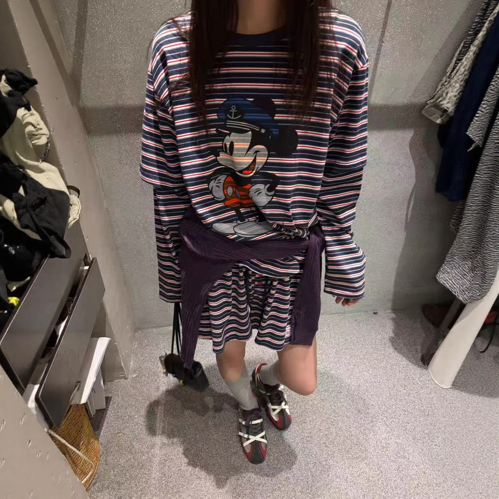 宽松条纹米奇卡通套装休闲两件套