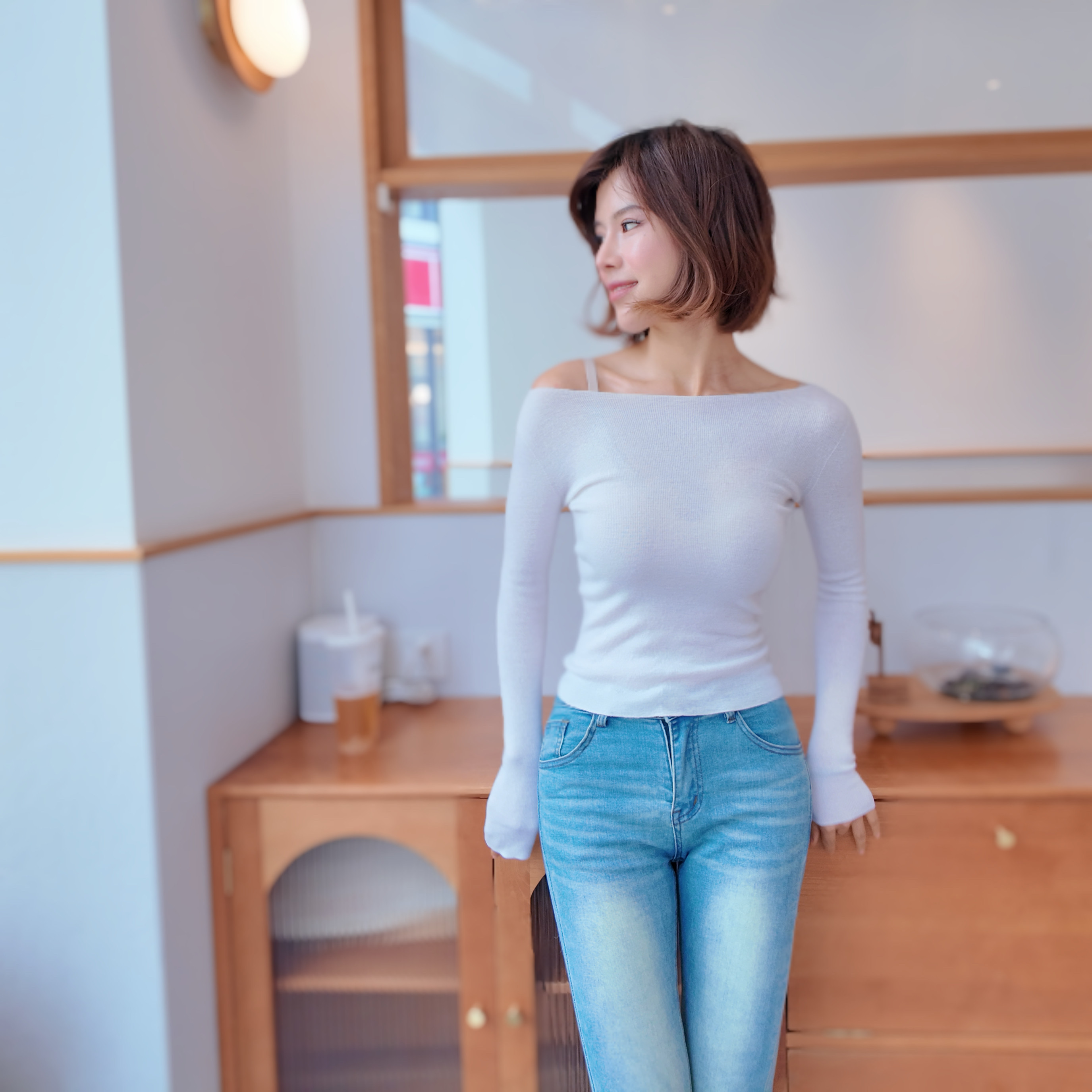 超细绵羊毛一字肩打底