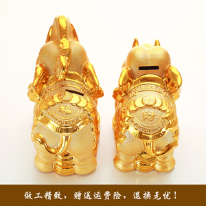 包邮陶瓷储蓄罐招财纳福大象一对摆件工艺品客厅装饰品吉祥金象