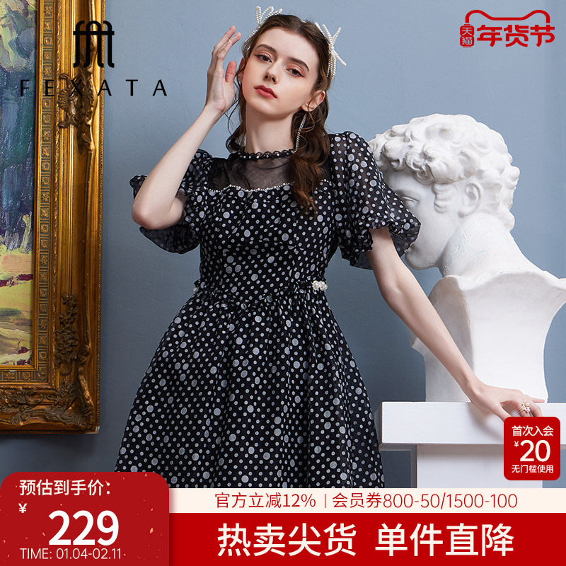 FEXATA泡泡袖连衣裙夏季新品流行时髦时尚洋气甜美减龄波点娃娃裙,女装/女士精品,连衣裙,淘宝优惠券,粉丝福利购,淘宝优惠卷