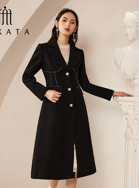 FEXATA斐格思外套女2025冬季新品气质西装领中长款大衣