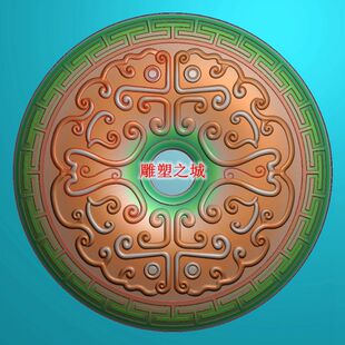 精雕图 灰度图 浮雕图 jdp 圆仿古回纹兽花纹平安扣玉璧