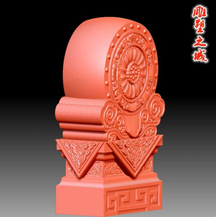 三维立体图3D打印雕刻图stl圆雕图   9565吉祥如意门墩仿古祥云