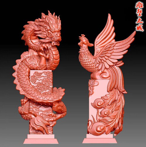 三维立体图3D打印雕刻图stl圆雕图  龙凤呈祥摆件