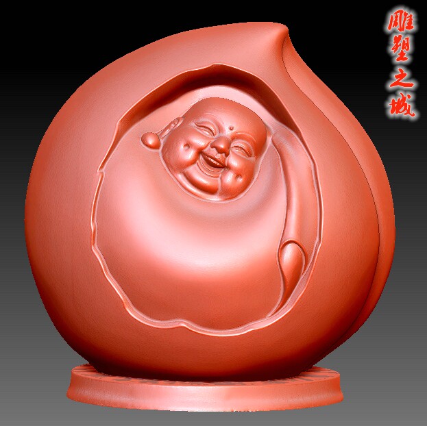 弥勒佛3D模型雕刻图纸佛像摆件雕刻机    弥勒寿桃
