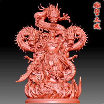 圆雕图三维图STL雕刻素材3D打印立体图精雕   9797御龙三龙关公