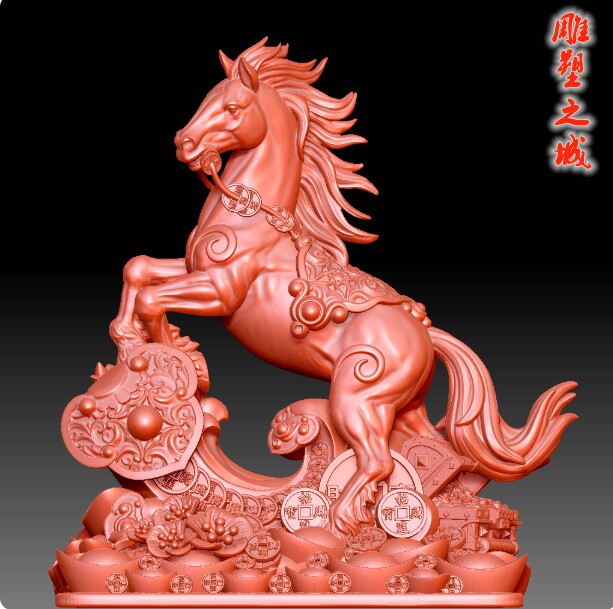 圆雕图三维图STL雕刻素材3D打印立体图精雕 9596生肖马
