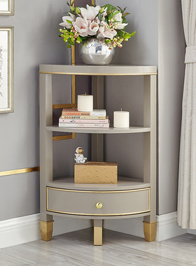 高级灰墙角柜置物架简约实木角柜卧室拐角收纳矮柜灰色轻奢三角柜