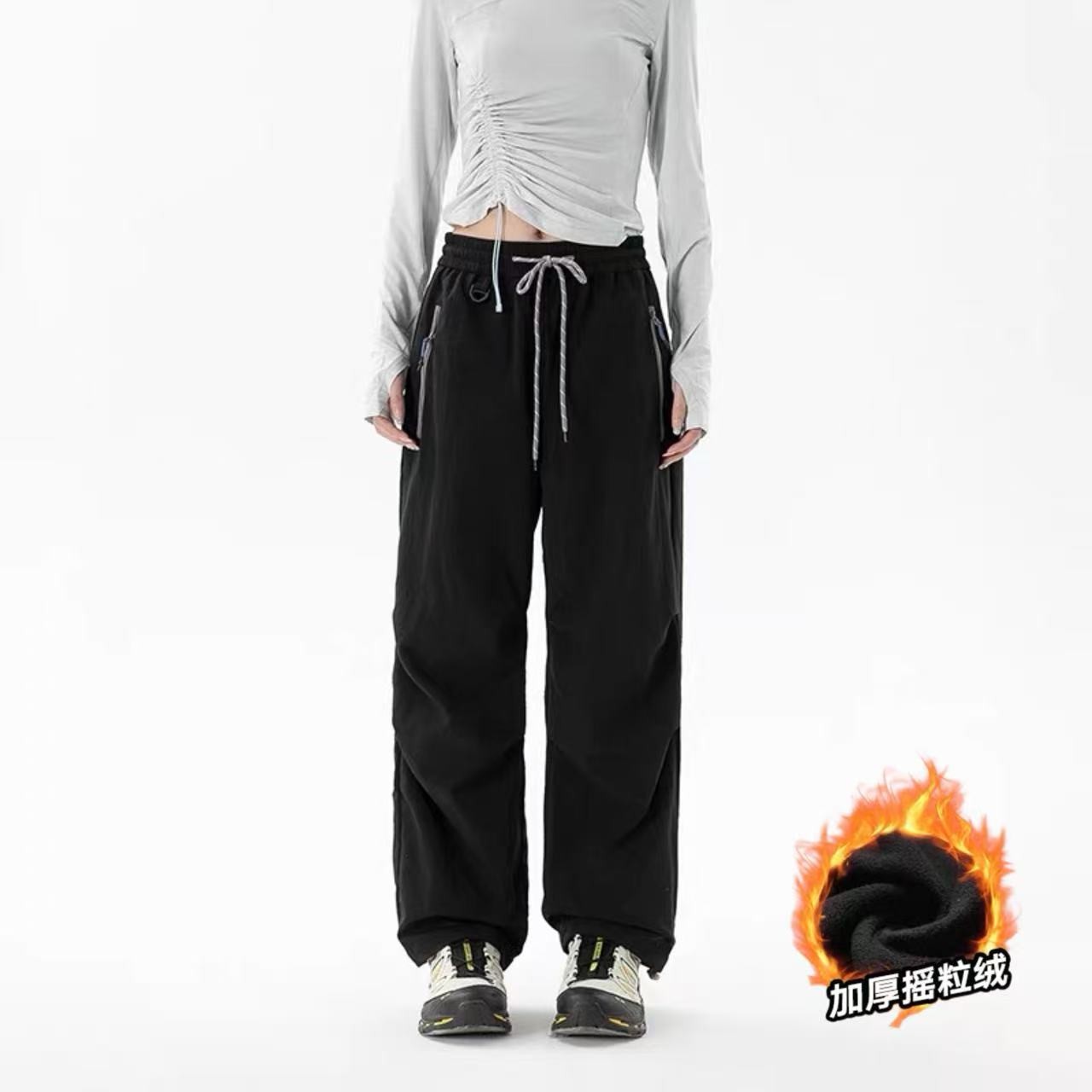 Y冬季情侣款时尚百搭休闲摇粒绒伞兵裤CYKZ2382R