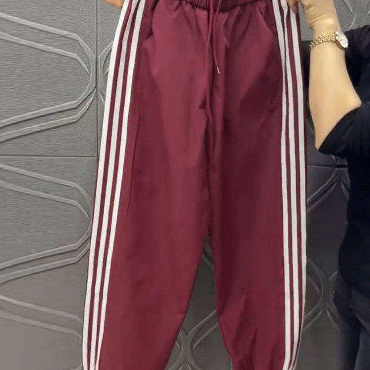 美式条纹速干防晒九分哈伦裤子女休闲裤