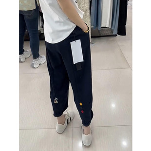 大码欧货彩色纽扣速干防晒阔腿裤子女夏季薄款宽松九分休闲直筒裤