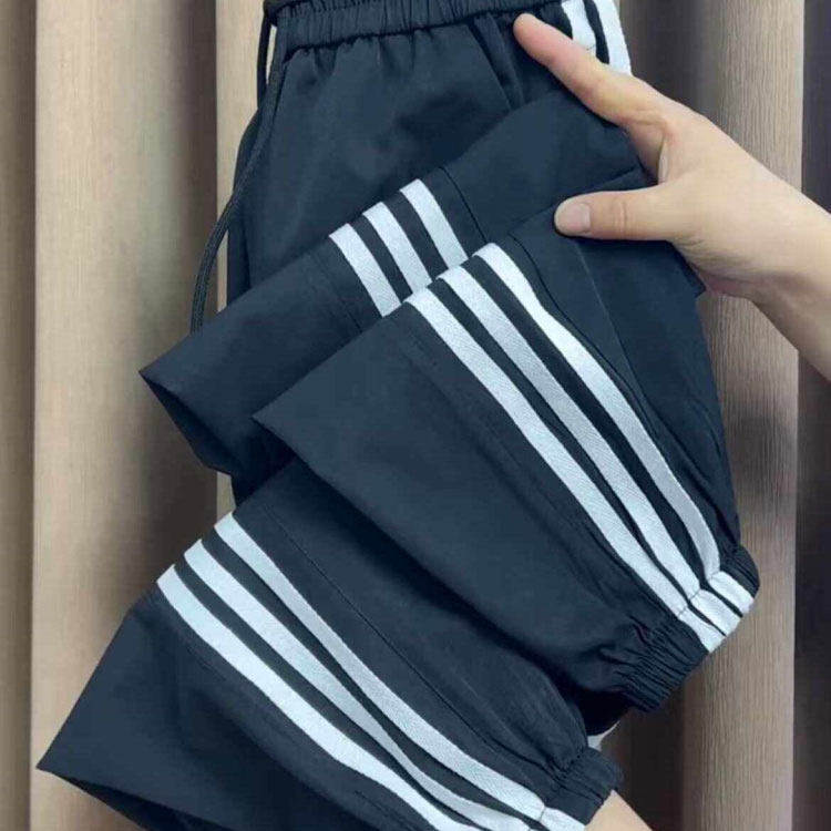 美式条纹防晒速干九分哈伦裤女夏休闲裤