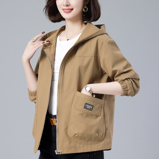 大码 宽松小个子洋气中年妈妈夹克 外套女春秋2026新款 休闲连帽短款