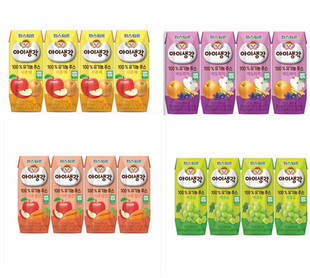 满158元包邮韩国零食帕斯特果汁多种口味125mlX4个