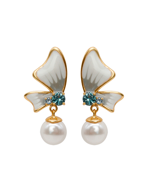 Fellala/翡拉拉「花好月圆」原创轻奢优雅蝴蝶珍珠耳钉新年礼物