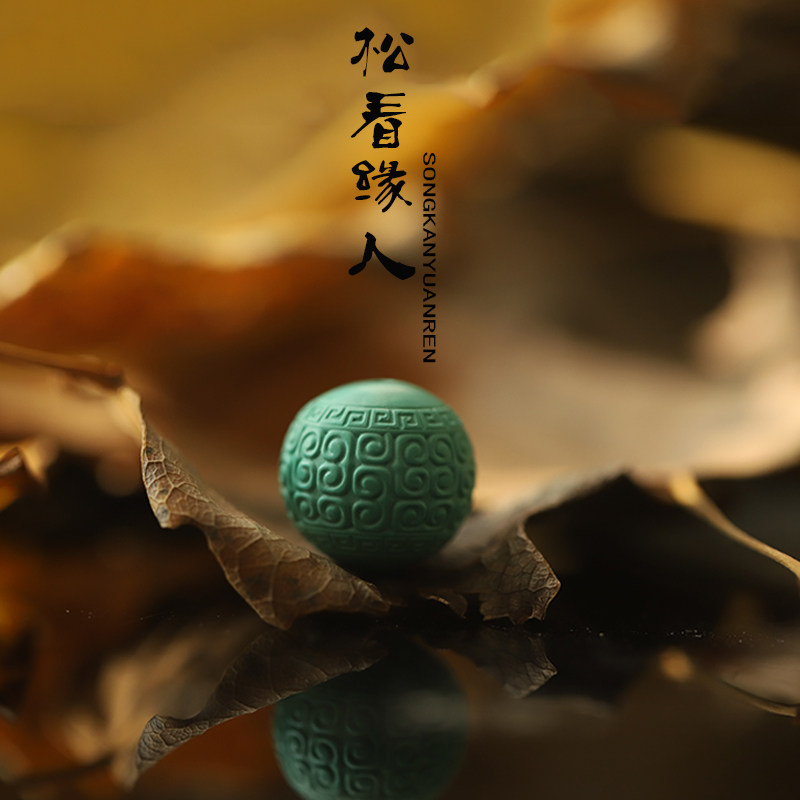 高瓷优化绿松石配珠108文玩手串散珠diy回纹珠手链配饰老型雕刻件