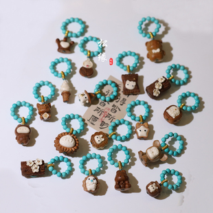 天然老山檀镶嵌猛犸牙精灵配饰文玩跑环配饰可爱星星冰淇淋雕刻件