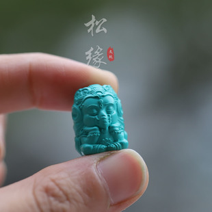 优化绿松石象神宝宝佛项链小吊坠文玩手串配饰顶珠吉象背云小饰品