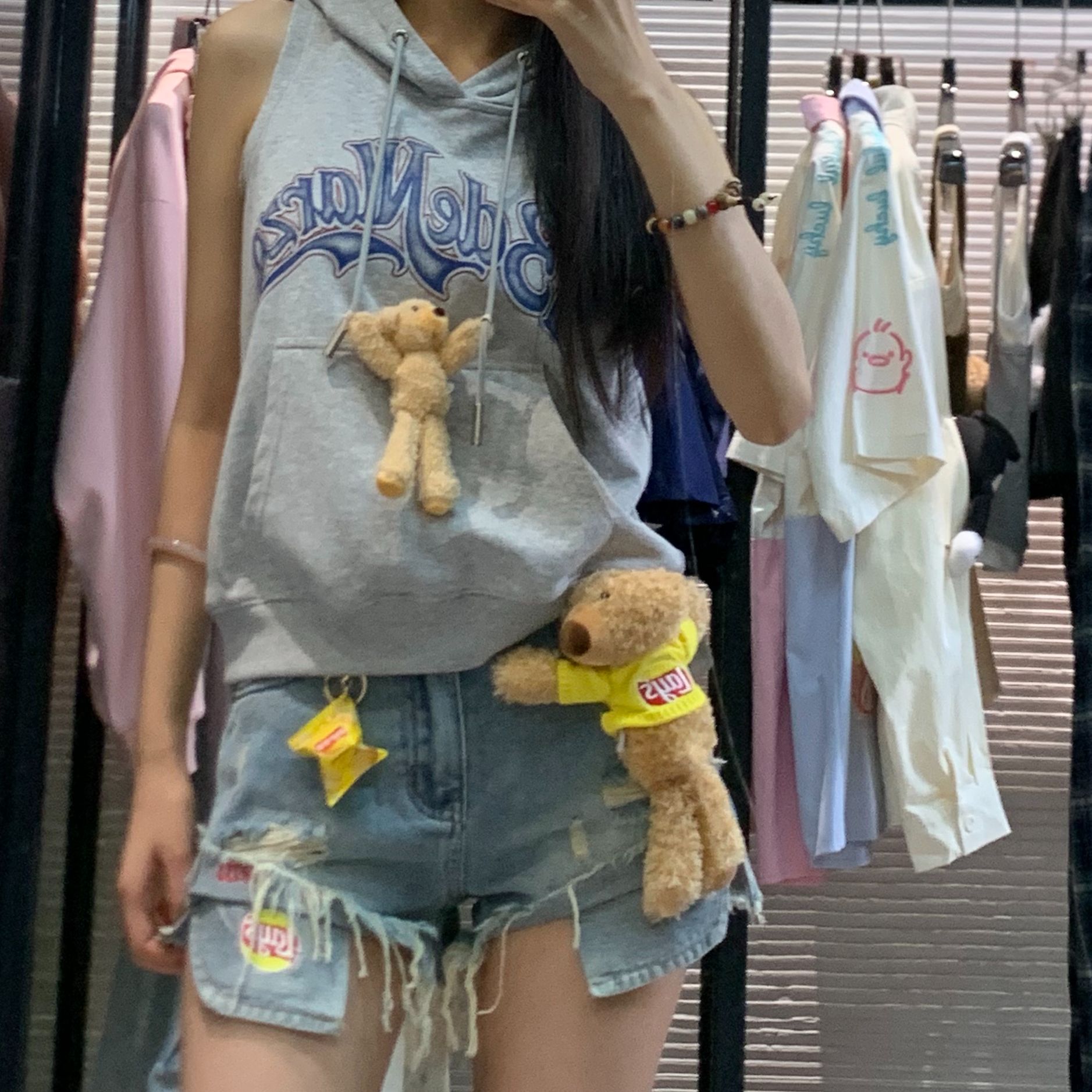 夏季女士高腰时尚牛仔短裤