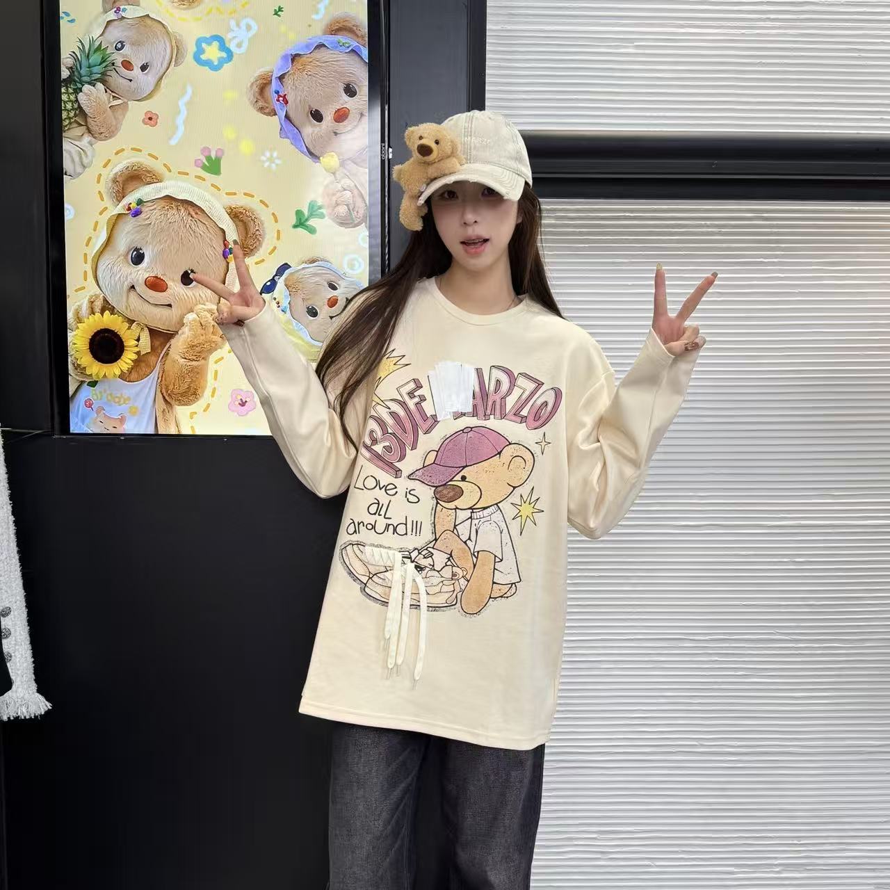 新款百搭拉链小熊印花