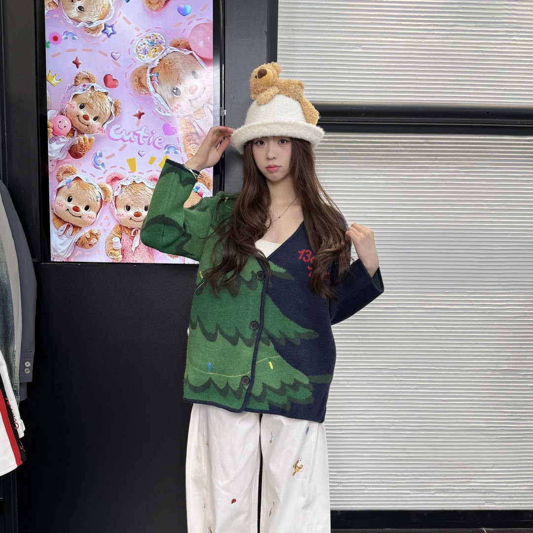 小熊秋冬新款圣诞树毛衣