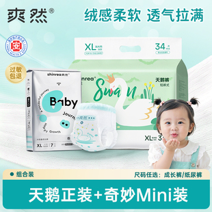 爽然天鹅纸尿裤超柔超薄透气奇妙旅程夜用拉拉裤试用装婴儿尿不湿