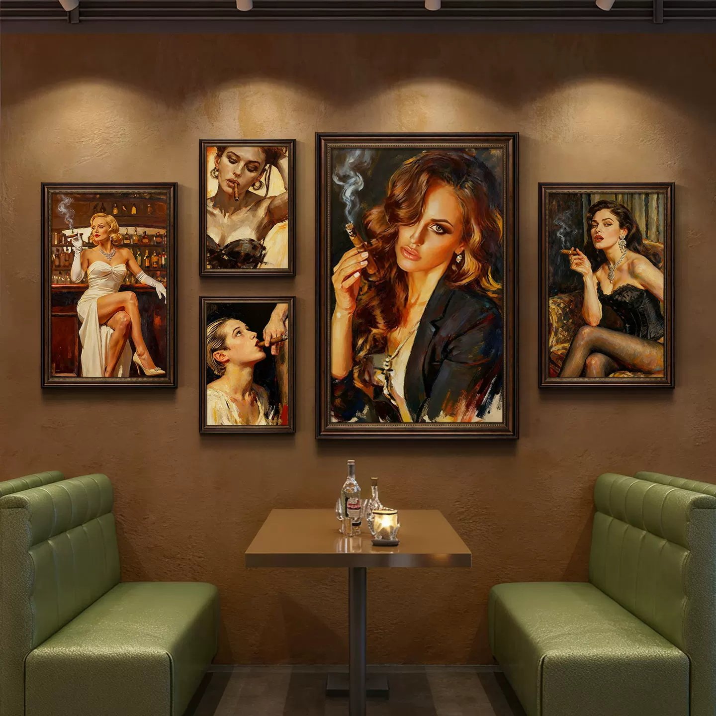 复古怀旧美女装饰画雪茄吧酒店走廊玄关挂画咖啡店油画艺术壁画
