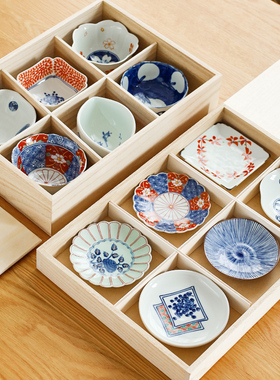 日本进口有田烧陶瓷日式小碟子青花6件套料理小钵深碟木盒装礼品