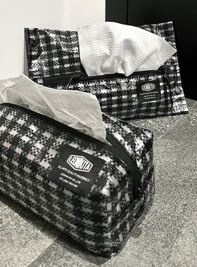 Leonikita黑白格洗脸巾厨房用纸湿巾纸巾盒化妆包多用杂物收纳包