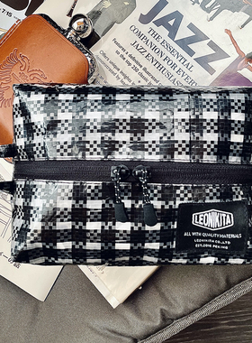 LEONIKITA黑白格编织纸巾盒收纳包ins抽纸盒黑化露营车载户外挂袋