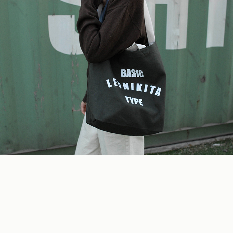 leonikita 春夏新品 简约纯色基本款印花单肩帆布包