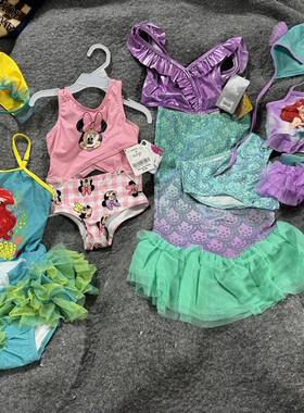 外贸原单夏季女童配泳帽泳衣连体泳衣分体卡通泳衣