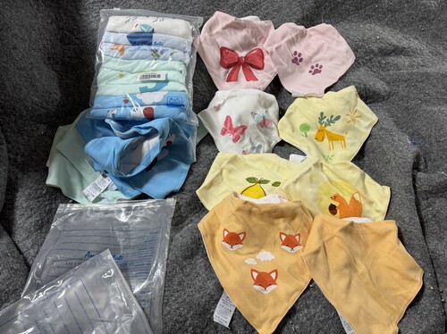 外贸原单宝宝双层纯棉三角巾口水巾围嘴8条装