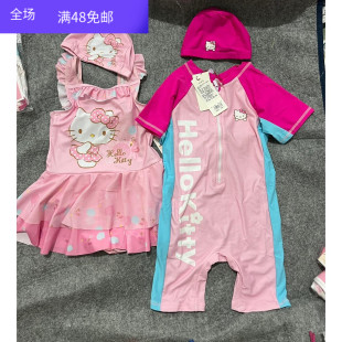 外贸原单夏季 配泳帽两件套 儿童可爱卡通连体泳衣女童泳装