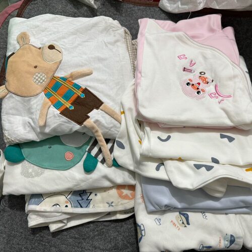 外贸原单春夏宝宝纯棉双层棉布抱被新生婴幼儿包被盖毯针织被